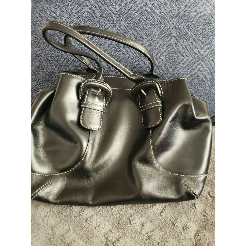 Black Leather Cole Haan Buckle Satchel Tote Buckle Purse Shoulder Bag